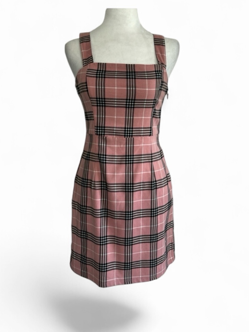 Clueless Inspired H&M Pink Plaid Square-Neck Mini Dress